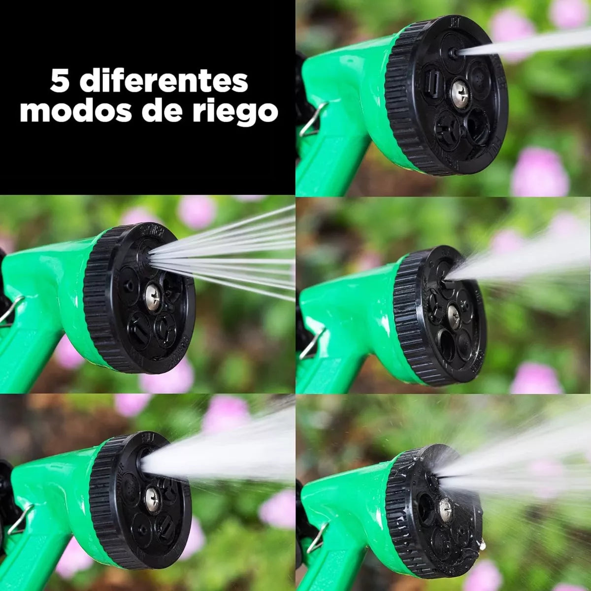 Kit Pistola Riego + Acoples Agua P/jardin 5 Modos De Salidas